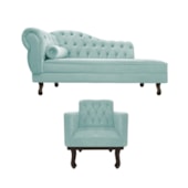 Kit Diva Recamier Juliana 160cm Lado Direito e 01 Poltrona Classic Suede Azul Tiffany - Amarena Móveis