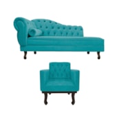 Kit Diva Recamier Juliana 160cm Lado Direito e 01 Poltrona Classic Suede Azul Turquesa - Amarena Móveis