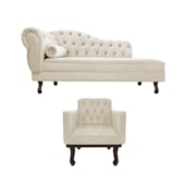 Kit Diva Recamier Juliana 160cm Lado Direito e 01 Poltrona Classic Suede Bege - Amarena Móveis