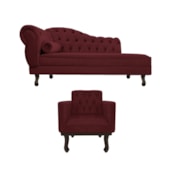 Kit Diva Recamier Juliana 160cm Lado Direito e 01 Poltrona Classic Suede Bordô - Amarena Móveis