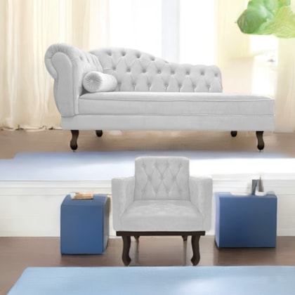 Kit Diva Recamier Juliana 160cm Lado Direito e 01 Poltrona Classic Suede Branco - Amarena Móveis