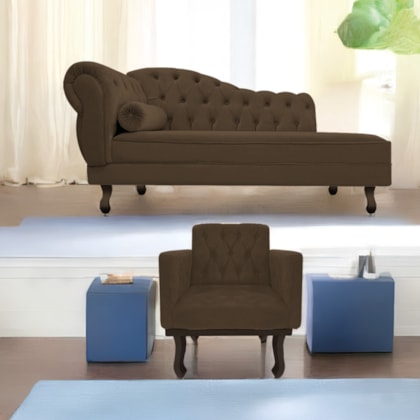 Kit Diva Recamier Juliana 160cm Lado Direito e 01 Poltrona Classic Suede Marrom - Amarena Móveis