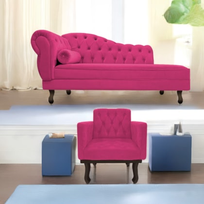 Kit Diva Recamier Juliana 160cm Lado Direito e 01 Poltrona Classic Suede Pink - Amarena Móveis