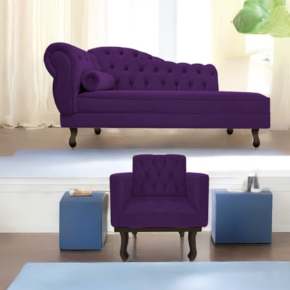 Kit Diva Recamier Juliana 160cm Lado Direito e 01 Poltrona Classic Suede Roxo - Amarena Móveis