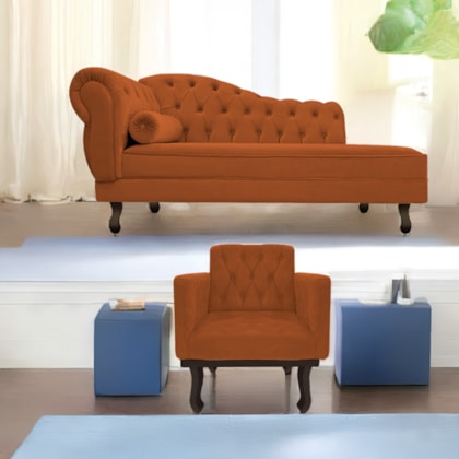 Kit Diva Recamier Juliana 160cm Lado Direito e 01 Poltrona Classic Suede Terracota - Amarena Móveis
