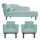 Kit Diva Recamier Juliana 160cm Lado Direito e 02 Poltronas Classic Suede Azul Tiffany - Amarena Móveis