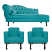 Kit Diva Recamier Juliana 160cm Lado Direito e 02 Poltronas Classic Suede Azul Turquesa - Amarena Móveis