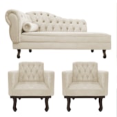 Kit Diva Recamier Juliana 160cm Lado Direito e 02 Poltronas Classic Suede Bege - Amarena Móveis