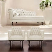 Kit Diva Recamier Juliana 160cm Lado Direito e 02 Poltronas Classic Suede Bege - Amarena Móveis