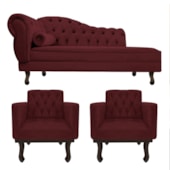 Kit Diva Recamier Juliana 160cm Lado Direito e 02 Poltronas Classic Suede Bordô - Amarena Móveis