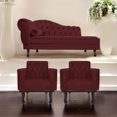 Kit Diva Recamier Juliana 160cm Lado Direito e 02 Poltronas Classic Suede Bordô - Amarena Móveis
