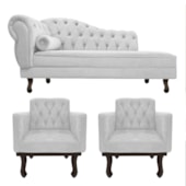 Kit Diva Recamier Juliana 160cm Lado Direito e 02 Poltronas Classic Suede Branco - Amarena Móveis