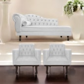 Kit Diva Recamier Juliana 160cm Lado Direito e 02 Poltronas Classic Suede Branco - Amarena Móveis
