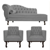 Kit Diva Recamier Juliana 160cm Lado Direito e 02 Poltronas Classic Suede Cinza - Amarena Móveis