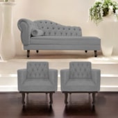 Kit Diva Recamier Juliana 160cm Lado Direito e 02 Poltronas Classic Suede Cinza - Amarena Móveis