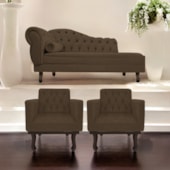 Kit Diva Recamier Juliana 160cm Lado Direito e 02 Poltronas Classic Suede Marrom - Amarena Móveis