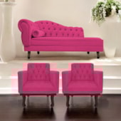 Kit Diva Recamier Juliana 160cm Lado Direito e 02 Poltronas Classic Suede Pink - Amarena Móveis