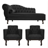 Kit Diva Recamier Juliana 160cm Lado Direito e 02 Poltronas Classic Suede Preto - Amarena Móveis