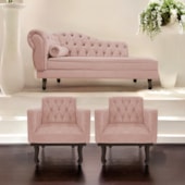 Kit Diva Recamier Juliana 160cm Lado Direito e 02 Poltronas Classic Suede Rosê - Amarena Móveis