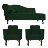 Kit Diva Recamier Juliana 160cm Lado Direito e 02 Poltronas Classic Suede Verde - Amarena Móveis