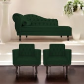 Kit Diva Recamier Juliana 160cm Lado Direito e 02 Poltronas Classic Suede Verde - Amarena Móveis