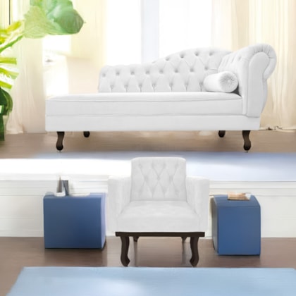 Kit Diva Recamier Juliana 160cm Lado Esquerdo e 01 Poltrona Classic Corano Branco - Amarena Móveis