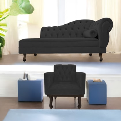 Kit Diva Recamier Juliana 160cm Lado Esquerdo e 01 Poltrona Classic Corano Preto - Amarena Móveis