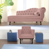 Kit Diva Recamier Juliana 160cm Lado Esquerdo e 01 Poltrona Classic Linho Rosê - Amarena Móveis