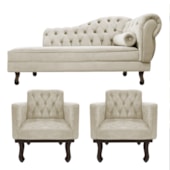 Kit Diva Recamier Juliana 160cm Lado Esquerdo e 02 Poltronas Classic Linho Bege - Amarena Móveis