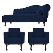 Kit Diva Recamier Juliana 160cm Lado Esquerdo e 02 Poltronas Classic Suede Azul Marinho - Amarena Móveis