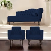 Kit Diva Recamier Juliana 160cm Lado Esquerdo e 02 Poltronas Classic Suede Azul Marinho - Amarena Móveis