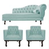 Kit Diva Recamier Juliana 160cm Lado Esquerdo e 02 Poltronas Classic Suede Azul Tiffany - Amarena Móveis