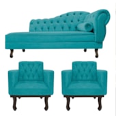Kit Diva Recamier Juliana 160cm Lado Esquerdo e 02 Poltronas Classic Suede Azul Turquesa - Amarena Móveis