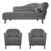 Kit Diva Recamier Juliana 160cm Lado Esquerdo e 02 Poltronas Julia Linho Cinza Escuro - Amarena Móveis