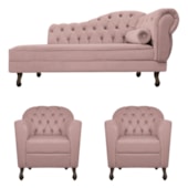 Kit Diva Recamier Juliana 160cm Lado Esquerdo e 02 Poltronas Julia Linho Rosê - Amarena Móveis