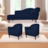 Kit Diva Recamier Juliana 160cm Lado Esquerdo e 02 Poltronas Julia Suede Azul Marinho - Amarena Móveis
