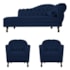Kit Diva Recamier Juliana 160cm Lado Esquerdo e 02 Poltronas Julia Suede Azul Marinho - Amarena Móveis