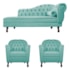 Kit Diva Recamier Juliana 160cm Lado Esquerdo e 02 Poltronas Julia Suede Azul Tiffany - Amarena Móveis