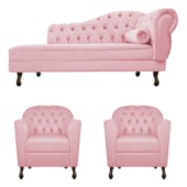 Kit Diva Recamier Juliana 160cm Lado Esquerdo e 02 Poltronas Julia Suede Rosa bebê - Amarena Móveis