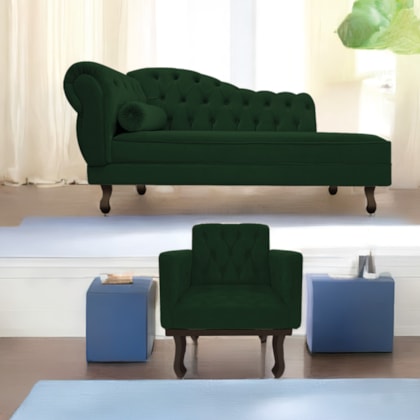 Kit Diva Recamier Juliana 185cm Lado Direito e 01 Poltrona Classic Suede Verde - Amarena Móveis
