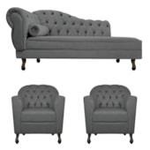 Kit Diva Recamier Juliana 185cm Lado Direito e 02 Poltronas Julia Corano Cinza - Amarena Móveis