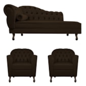 Kit Diva Recamier Juliana 185cm Lado Direito e 02 Poltronas Julia Corano Marrom - Amarena Móveis