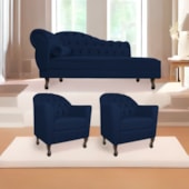 Kit Diva Recamier Juliana 185cm Lado Direito e 02 Poltronas Julia Suede Azul Marinho - Amarena Móveis