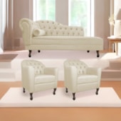 Kit Diva Recamier Juliana 185cm Lado Direito e 02 Poltronas Julia Suede Bege - Amarena Móveis