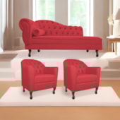 Kit Diva Recamier Juliana 185cm Lado Direito e 02 Poltronas Julia Suede Vermelho - Amarena Móveis