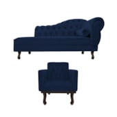 Kit Diva Recamier Juliana 185cm Lado Esquerdo e 01 Poltrona Classic Suede Azul Marinho - Amarena Móveis