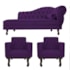 Kit Diva Recamier Juliana 185cm Lado Esquerdo e 02 Poltronas Classic Suede Roxo - Amarena Móveis