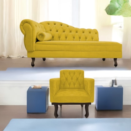 Kit Diva Recamier Juliana130cm Lado Direito e 01 Poltrona Classic Suede Amarelo - Amarena Móveis