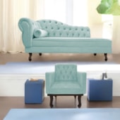 Kit Diva Recamier Juliana130cm Lado Direito e 01 Poltrona Classic Suede Azul Ciano - Amarena Móveis