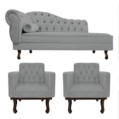 Kit Diva Recamier Juliana130cm Lado Direito e 02 Poltronas Classic Corano Cinza - Amarena Móveis